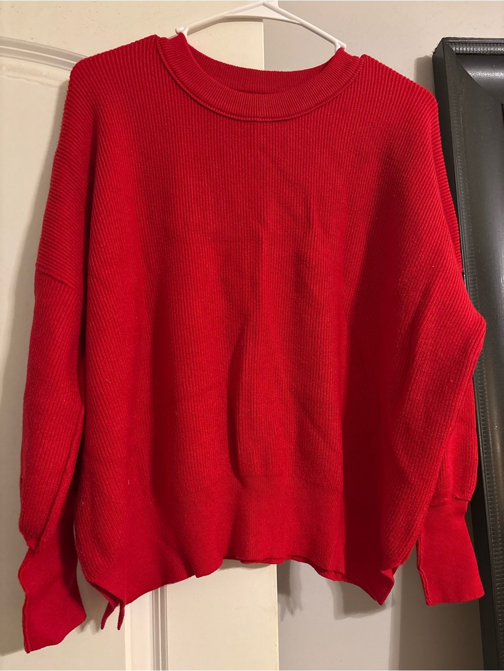 Women's Red Ribbed Crew Neck Sweater
